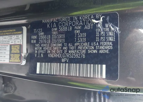 2024 Kia Sorento Hybrid Ex z USA, uszkodzony, nr VIN KNDRHDLG7R5259276